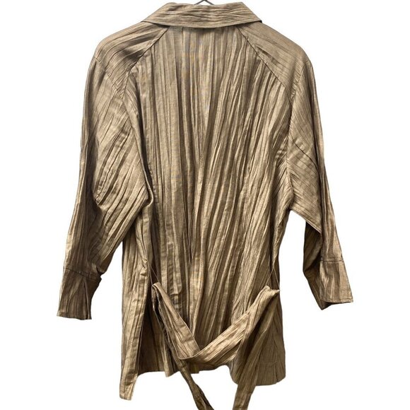 KATE HILL Jacket Plus Size 20W Linen Blend Tan Crinkle Belted Artsy Top - Picture 4 of 10